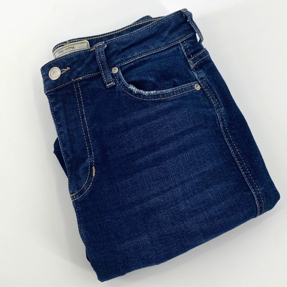 Free People Womens 26x26 Dark Wash High Rise Slim straight Raw Hem Ankle Jeans